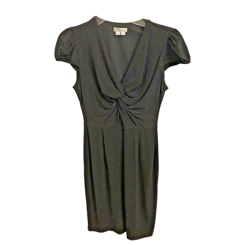 NWT Black LONDON TIMES Cap Sleeve Womens Dress Sz 6 Knee Length Knot Twist Front